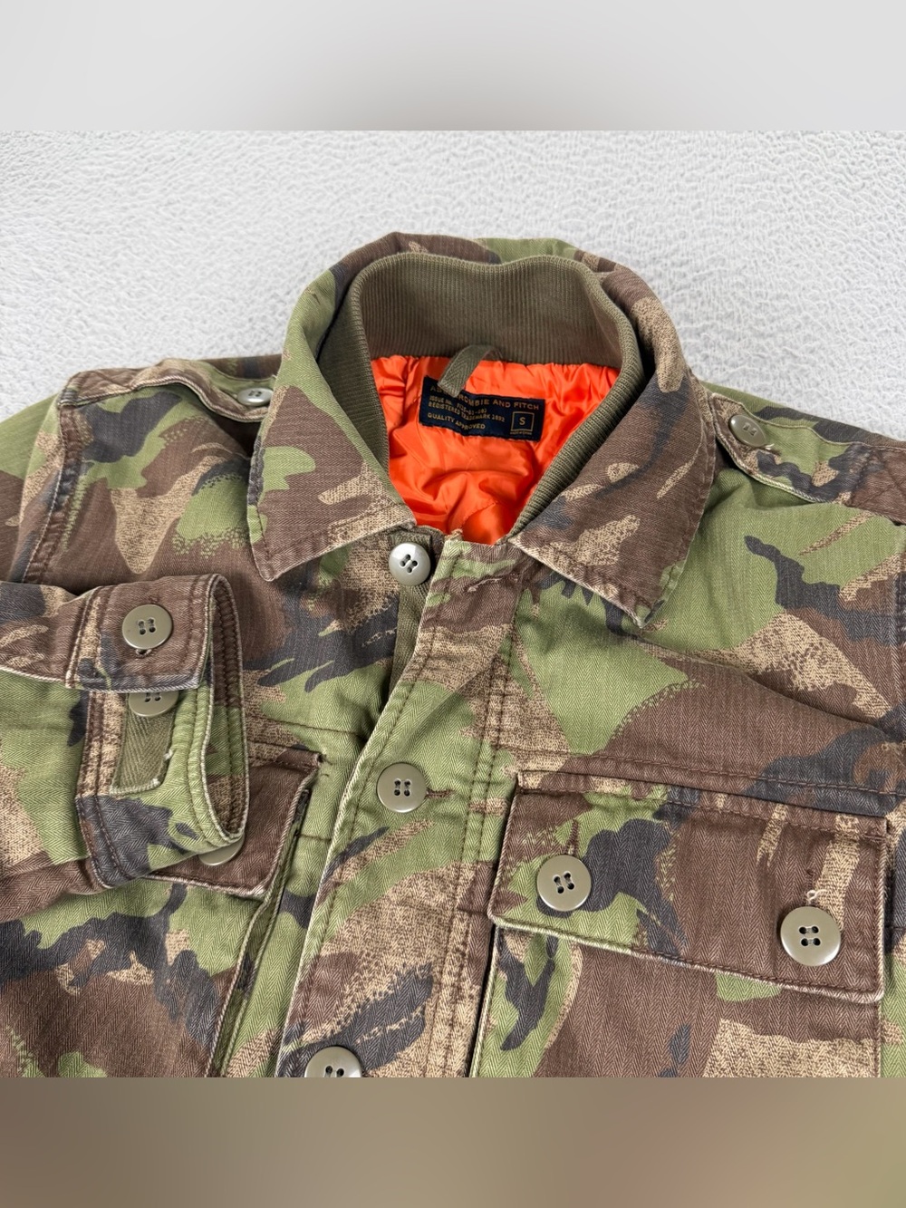Abercrombie & Fitch Jacket Mens Small Green Camo Quilted Lined Full Zip Outdoors